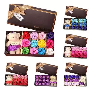 Новый подарок на день Святого Валентина, подарочная коробка с медведем, подарок, роза, маленький подарок, 12 мыльных цветов розовый