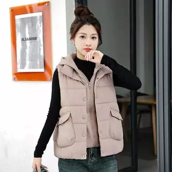 Новый поддельный двухкомпонентный жилет с капюшоном, новый универсальный короткий жилет на осень и зиму, куртка, терможилет L чёрный