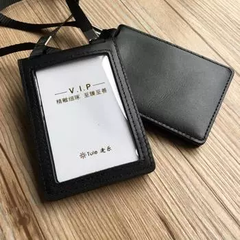 Новый подлинный кожаный чехол для удостоверения личности для сотрудников, студенческих контрольных билетов, автобусных карт, держателя для удостоверения личности, шейного ремня, канцелярских принадлежностей чёрный