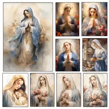 Новый полный квадрат 5D Diy алмазная роспись религиозная картина Девы Марии портрет мозаика крест вышивка набор цветок украшение подарок Full Round 20x30CM