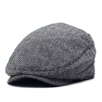 Новый полосатый берет в елочку, мужская шляпа, повседневная универсальная шляпа для стариков, ретро-передняя шляпа 56-58cn чёрный