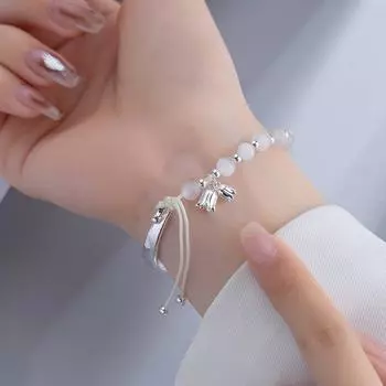 Новый полубраслет Linglan Flower Cat s Eye Stone, женский универсальный браслет в стиле ретро, плетение браслета в подарок Adjustable size