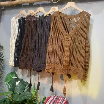 Новый полый жилет свободный ретро внешний повседневный универсальный жилет на шнурке иностранная универсальная модель One size