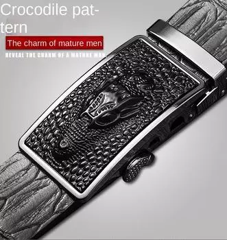 Новый популярный мужской кожаный ремень с узором и верхним слоем из воловьей кожи с автоматической пряжкой 110cm
