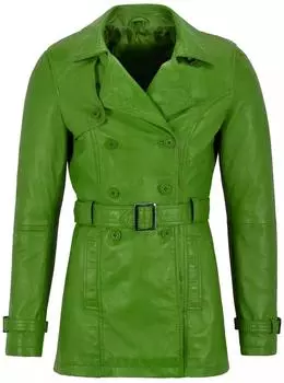 Новый популярный женский тренчкот стильный зеленый ручной работы из натуральной овчины повседневный мягкий крой S зелёный