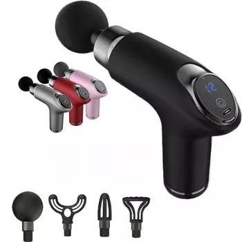 Новый портативный 12-скоростной электрический мини-массажный пистолет с ЖК-дисплеем, высокочастотный пистолет для фасции, массажер для глубоких тканей, расслабляющий массаж тела для похудения чёрный