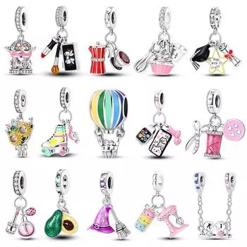 Новый Посеребренный Кофейный Воздушный Шар Цветок Подвески Подходит Оригинальный Продукт Для Макияжа Браслет DIY Женские Ювелирные Изделия Подарок