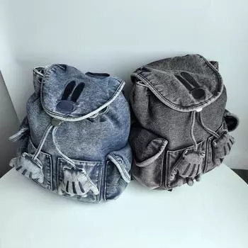 Новый потертый джинсовый рюкзак с потертостями, женский, симпатичный, сумка-мешок с несколькими карманами, повседневный рюкзак, большая вместимость, школьная сумка