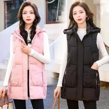 Новый повседневный хлопковый жилет женский со съемным капюшоном, осенне-зимний новый свободный крой, модная теплая куртка средней длины M