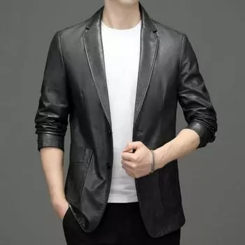 Новый повседневный костюм, кожаная куртка для мужского делового костюма среднего возраста, модная и универсальная плюшевая куртка из искусственной кожи 4XL
