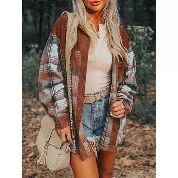 Новый повседневный темпераментный ежедневный модный дизайн Sense женский топ с длинными рукавами рубашка куртка кардиган S темно-коричневого