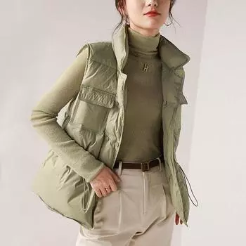 Новый повседневный универсальный жилет на шнурке 2024 г. пуховая женская облегающая куртка на белом утином пуху S size 80-55kg светло-зеленый