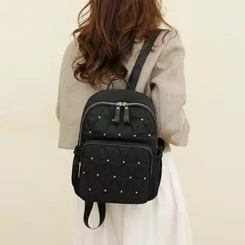 Новый повседневный женский нейлоновый рюкзак с модными заклепками для хранения на открытом воздухе и туристического рюкзака Trend чёрный