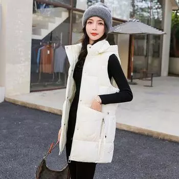 Новый повседневный жилет, женский съемный осенне-зимний жилет с капюшоном, новое свободное теплое длинное пальто M