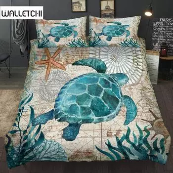 Новый прекрасный комплект постельного белья Bay Turtle Marine для взрослых/детей и девочек, простыня, черепаха, полный комплект постельного белья Queen EU single(135x200cm)