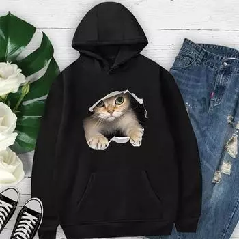 Новый принт толстовка женская повседневная верхняя Harajuku модная толстовка с капюшоном длинный рукав S