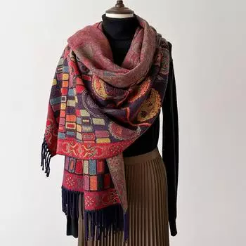 Новый принт Зимний пончо Шарф Женский Роскошный Дизайн Теплый Толстый Шаль Толстое Основное Одеяло Буфанда Буфанда Эшарпе Повседневные Аксессуары 65X200cm