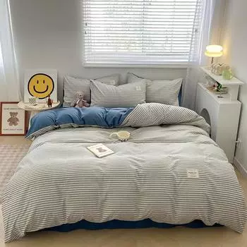 Новый приятный для кожи комплект из четырех предметов из стираного хлопка в стиле MUJI, пододеяльник, простыня для студенческого общежития 120cm4pcs