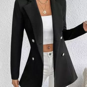 Новый приталенный однотонный плащ средней длины с завышенной талией для женщин S чёрный