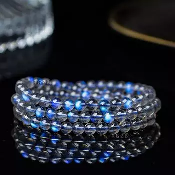 Новый продукт 8AСовершенно чистый серый лунный коллекционный браслет с кристаллом кошачий глаз из лабрадорита синего цвета 4.5mmThree Circlesabou