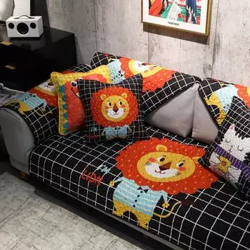 Новый продукт, хлопковый плед с рисунком льва, чехол для дивана, противоскользящий чехол для четырех сезонов, универсальный для гостиной 70*70cm