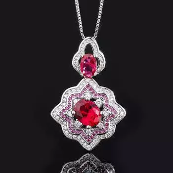 Новый продукт имитация красного корунда ожерелье цветок инкрустированный сапфир циркон ожерелье кулон женский красный