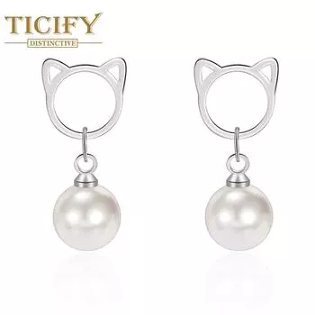 Новый продукт, легкие роскошные жемчужные серьги в форме кошки, уши и украшения для ушей, нишевый дизайн, забавный симметричный дизайн для девочек белый