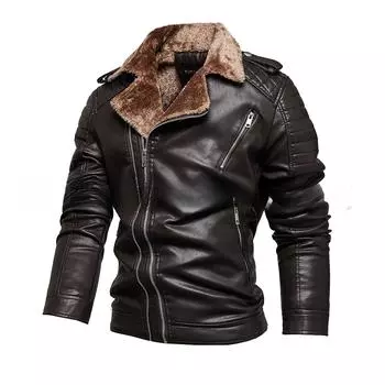 Новый продукт Мужская зимняя кожаная куртка Трендовая мода Костюм воротник меховая интегрированная кожаная куртка для мужчин L