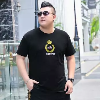 Новый продукт Plus Толстая и увеличенная повседневная футболка с короткими рукавами Fat Man с половиной рукавов Простая и продуманная летняя одежда для полных людей 2XL чёрный