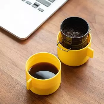 +Новый продукт Ручной помол кофейных зерен Кастрюля для ручного ополаскивания + Встроенная кофемолка + Мельница для зерен + Кофейник 7.5x14.2cm жёлтый