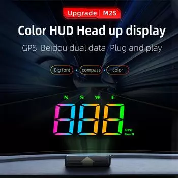 Новый проекционный дисплей для автомобиля HUD M2S, проектор спидометра на лобовое стекло со скоростью, автоматическим датчиком освещенности, отображением единиц измерения скорости в милях чёрный