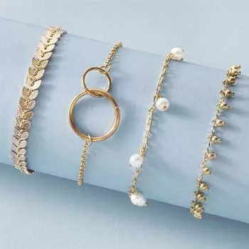 Новый простой браслет в виде круга с геометрическим рисунком, набор браслетов из 4 предметов с персонализированным узором и жемчужной подвеской со стрелкой золотой