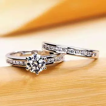 Новый простой дизайн, обручальные кольца, женские кольца, инкрустированные круглым цирконием, высококачественный серебряный цвет, обручальный комплект из 2 предметов, ювелирные изделия 6