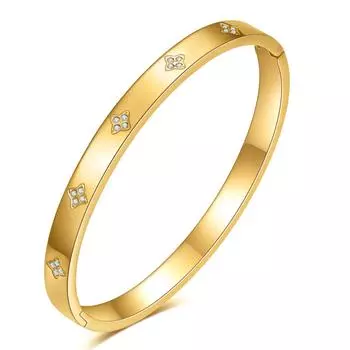 Новый простой модный открытый браслет из титановой стали диаметром 6 мм с инкрустацией крестом из циркона золотой