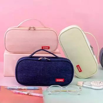 Новый простой однотонный ручной пенал большой емкости утолщенный многослойный пенал корейская версия канцелярская сумка для школьников открытая вещь обязательно должна быть темно-синий