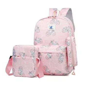 Новый Простой Рюкзак из трех частей Большой Вместимости Дорожный Рюкзак Модный Универсальный Студенческий Рюкзак для Ученика Старшей Школы розовый