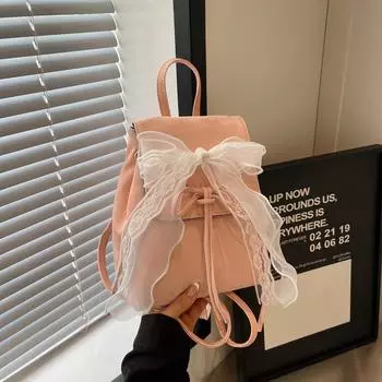 Новый простой текстурный красивый индивидуальный модный рюкзак с бантом 2024 года для отдыха на весну, небольшой рюкзак чёрный