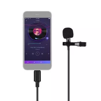 Новый проводной конденсаторный мини петличный микрофон с зажимом и громкой связью чёрный