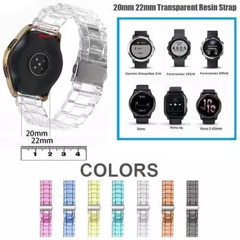 Новый прозрачный легкий полимерный ремешок 20 мм 22 мм для Garmin Vivoactive 4 3 Music/Forerunner 955 745 255 158 245 645/Venu Sq 2/venu 2Plus Band width 20mm белый