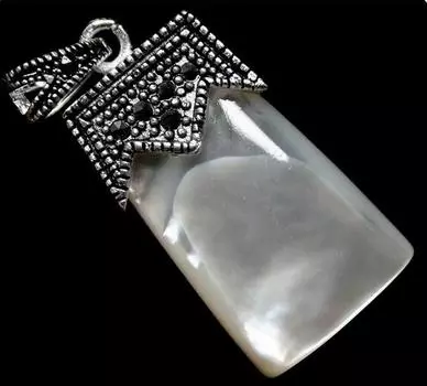 Новый прямоугольный кулон с марказитом 30*15 мм из перламутра из стерлингового серебра 925 пробы