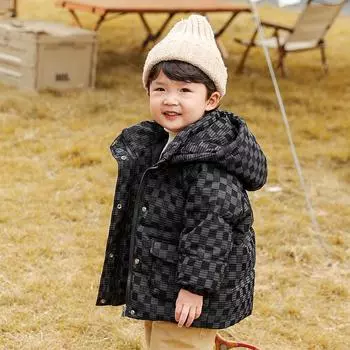 Новый пуховик для мальчиков в западном стиле, короткая детская утолщенная куртка на белом утином пуху для маленьких мальчиков, модная зимняя куртка 90cm жёлтый