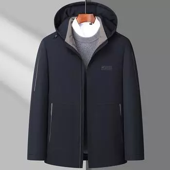 Новый пуховик на гусином пуху, мужская утепленная теплая простая повседневная зимняя куртка с капюшоном средней длины M чёрный