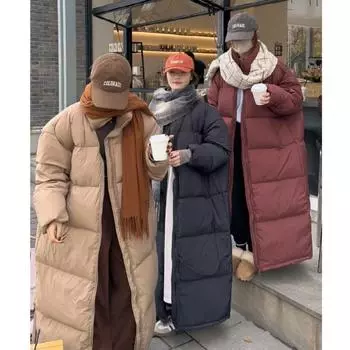 Новый пуховик выше колена длинный утолщенный пара свободный модный корейский стиль хлеб пальто женское хлопковое пальто S белый