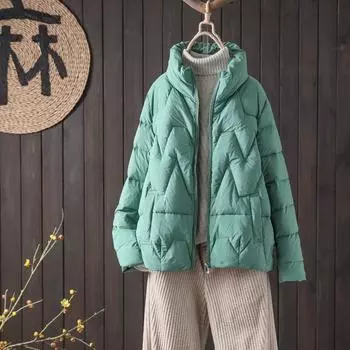 Новый пуховик женский зимний воротник-стойка ромб легкий и тонкий короткий белый утиный пух тонкий модный пальто прилив L красный