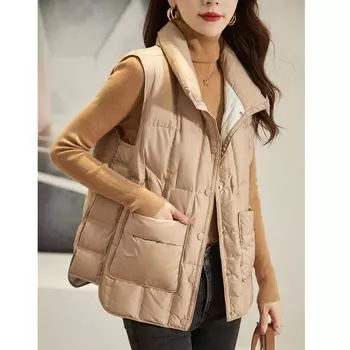 Новый пуховик жилет многослойный модный нерегулярный трехмерный стеганый легкий теплый 90% белый утиный пух короткий жилет S