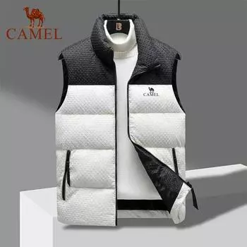 Новый пуховый хлопковый жилет Camel с вышивкой для мужчин и женщин, утолщенная майка, осенне-зимний тренд, повседневная куртка с воротником-стойкой M белый