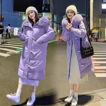 Новый пуховый женский свободный костюм средней длины с утолщенным пальто выше колена S хаки