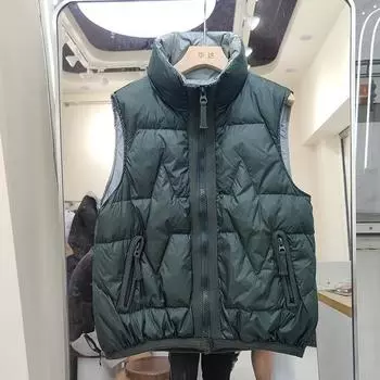 Новый пуховый жилет женский короткий жилет без рукавов с белым утиным пухом куртка модный зимний жилет воротник-стойка S