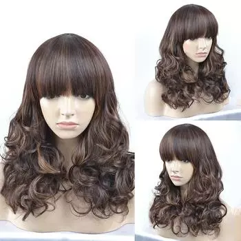 Новый пушистый парик для женщин с длинными вьющимися волосами, большие волны, челка Qi, парик с сеткой на шнуровке с розовым принтом коричневый