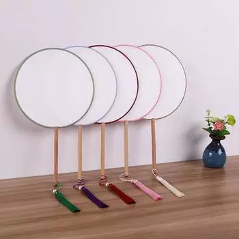 Новый пустой белый китайский шелковый веер с круглой ручкой для самостоятельного изготовления детского художественного веера для рисования, реквизит для свадебного подарка для гостей